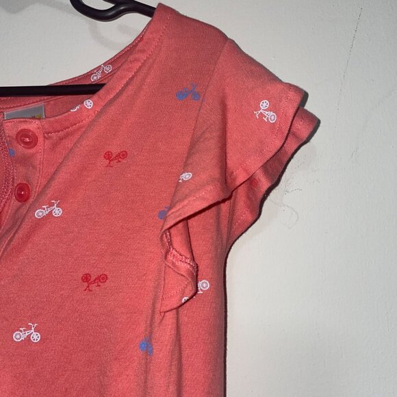 Girls Coral Bike-Print Romper With Flutter Sleeves & Button Keyhole Back - Picture 4 of 8